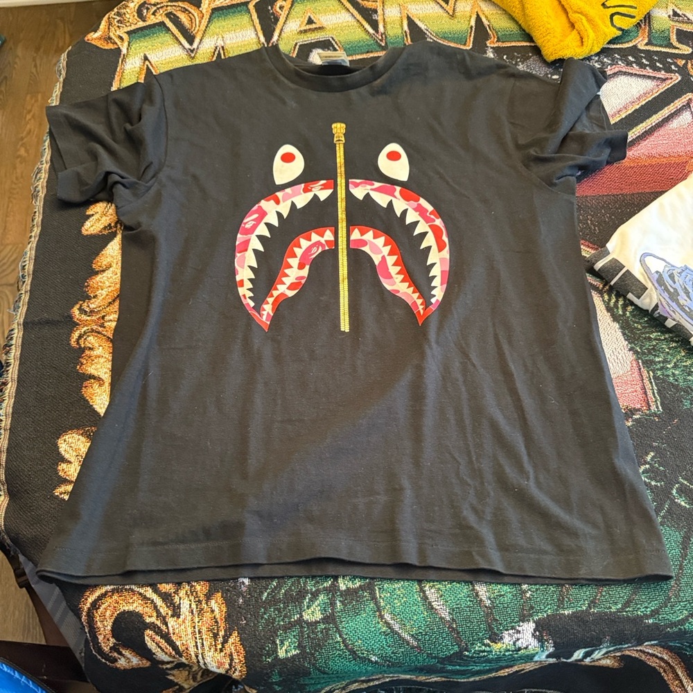 Bape Black Tee with Red Shark Graphic
